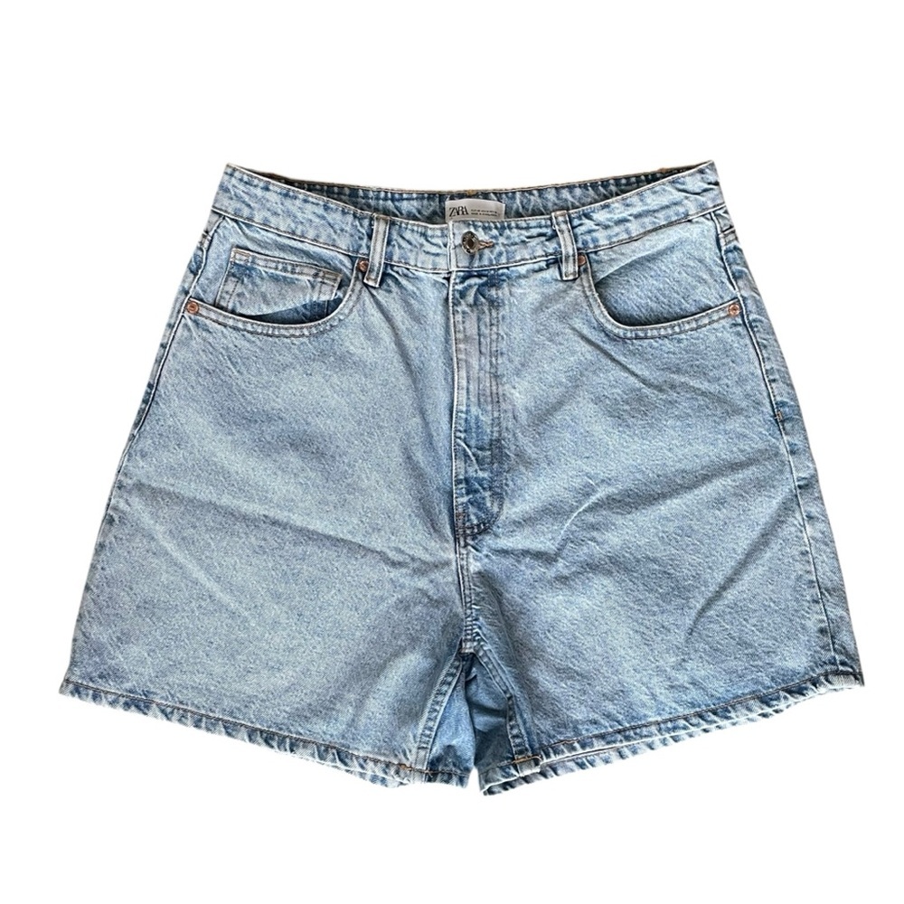 Zara Women's High Waisted Denim Jean Shorts Blue 14